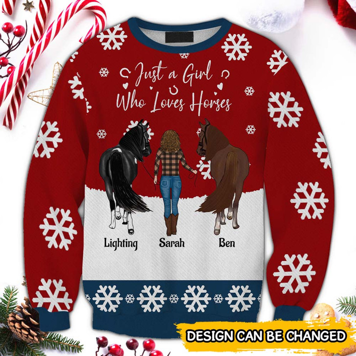 Personalized Christmas Knitted Sweater Just A Girl Who Loves Horses