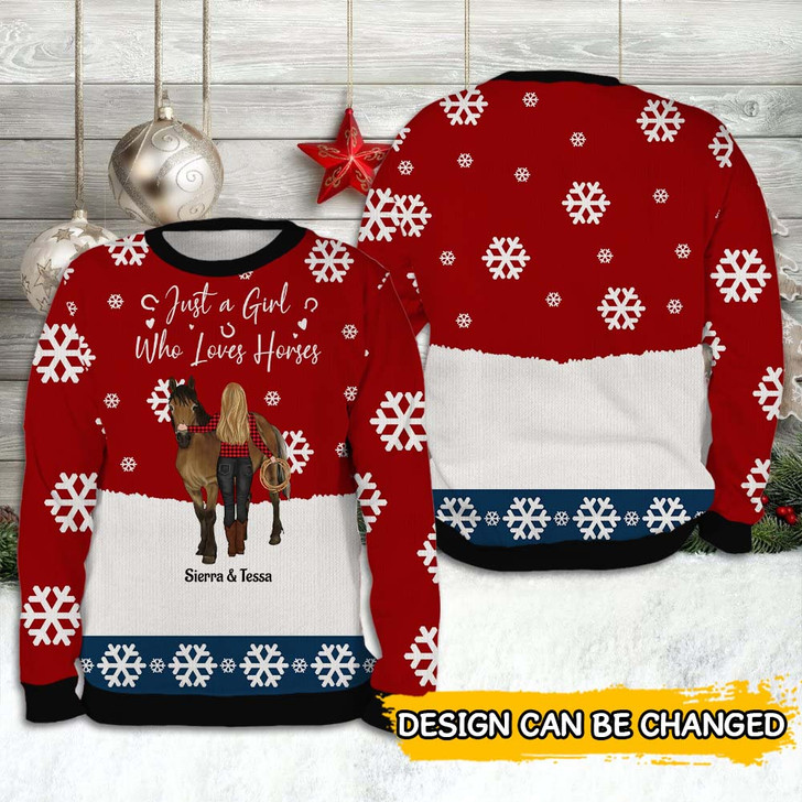 Personalized Knitted Sweater For Horse Lovers, Girl With Horse Custom Shirt