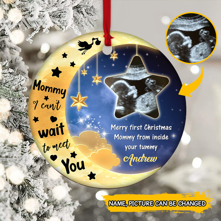 Customized Mommy Can't Wait To Meet You Christmas Ornament