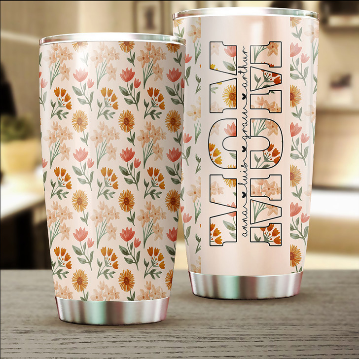 Floral Theme Mom Tumbler Cup, Personalized Gift For Mom