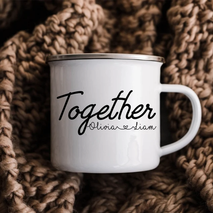 Personalized Gift for Travel Lovers Couple Together Enamel Campfire Mug