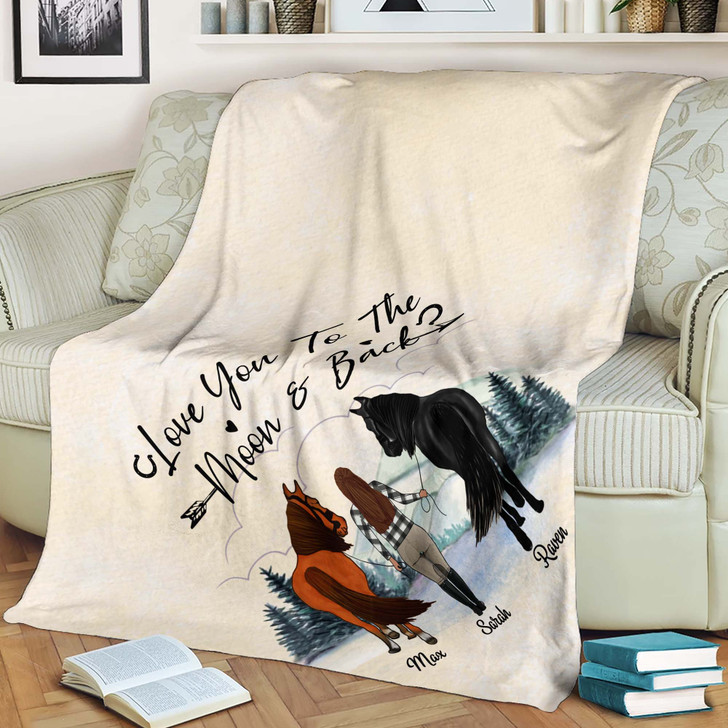 Personalized Gift For Horse Mom Love You To The Moon And Back Custom Blanket