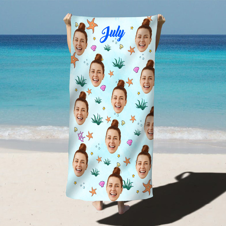 Personalized Beach Towel Custom Face Photo Summer Gift