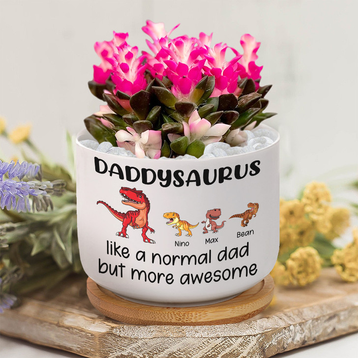 Custom Gift For Dad Daddysaurus Mini Plant Pot For Father