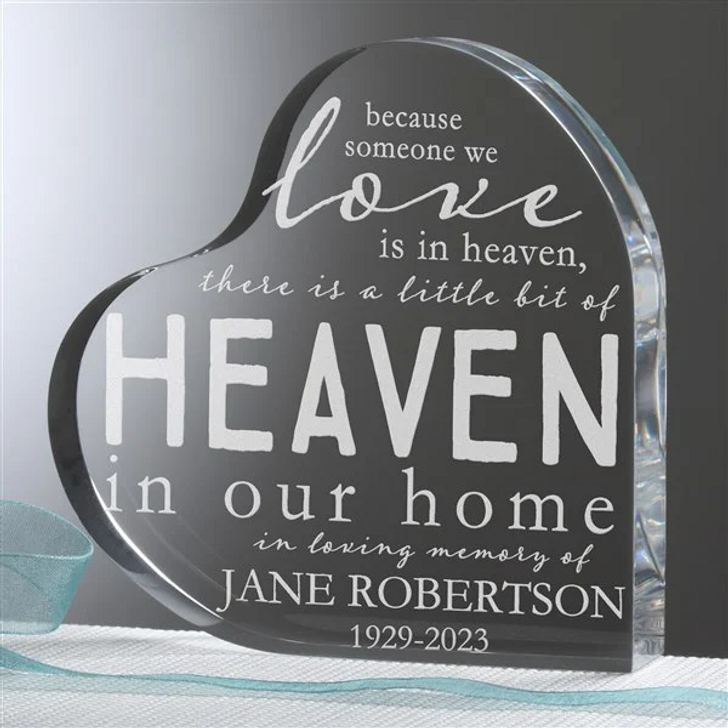 Engraved Memorial Keepsake Gift - Heaven In Our Home Heart - Custom Memorial, Bereavement & Sympathy Gifts