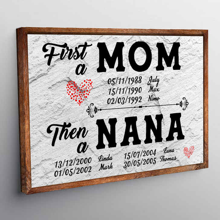 Personalized Decor Gift For Mom First A Mom Then A Nana Canvas