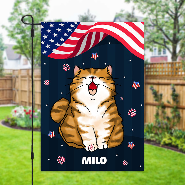 Personalized House Decor USA Flag Cute Cat Custom Gift For Cat Owners