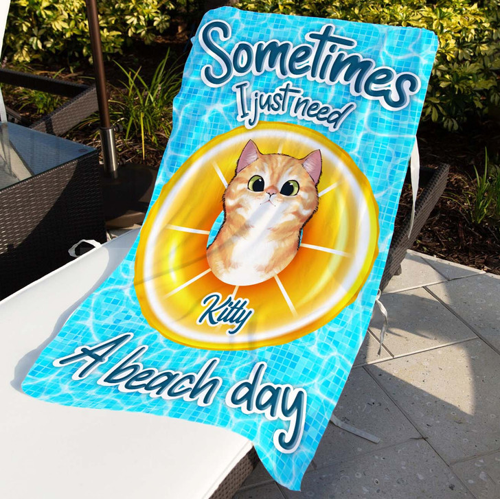 Personalized Gift For Cat Lovers I Just Need A Beach Day Beach Towel