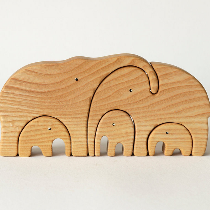 Personalized Wooden Elephants Figure Family Of 5