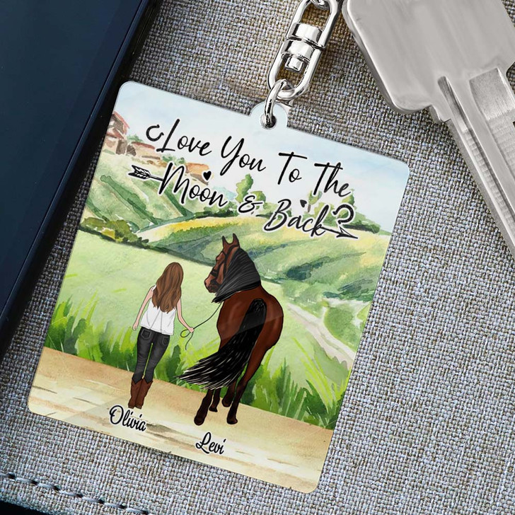 Personalized Acrylic Keychain Little Girl With Horses Gift For Horse Girl