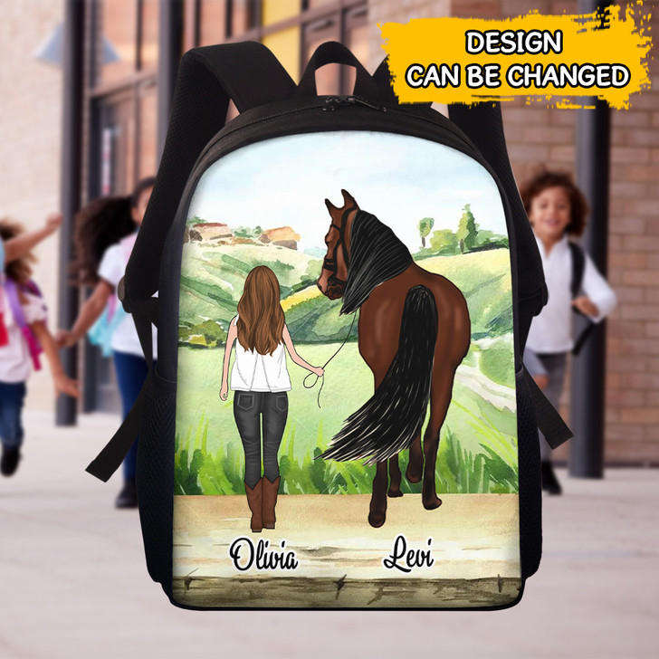 Personalized Kid Backpack Custom Children Gift Little Girl With Horse