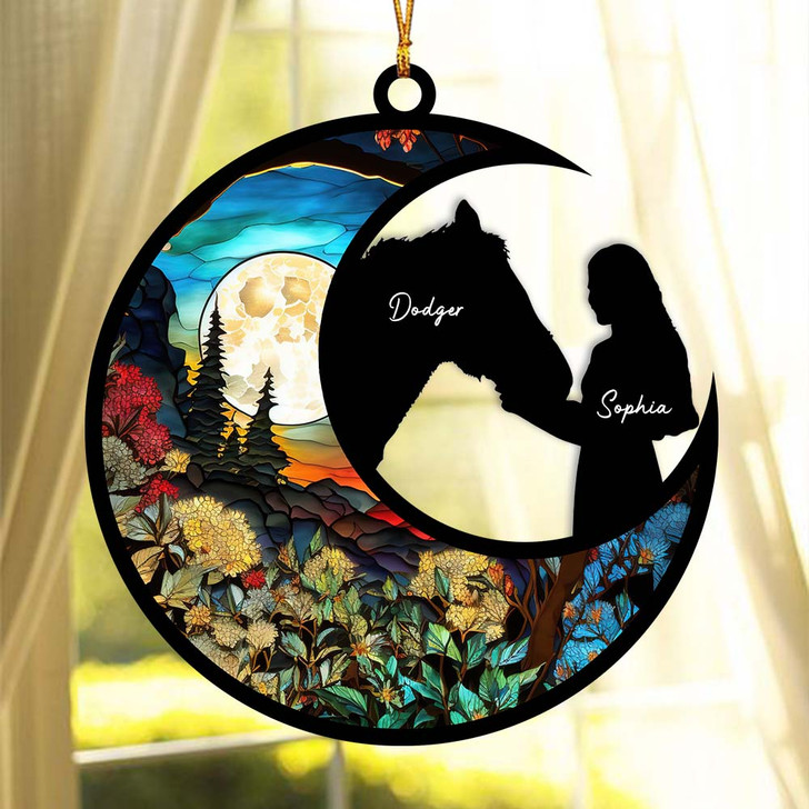 Personalized Gift For Horse Mom, Girl And Horse Suncatcher Ornament