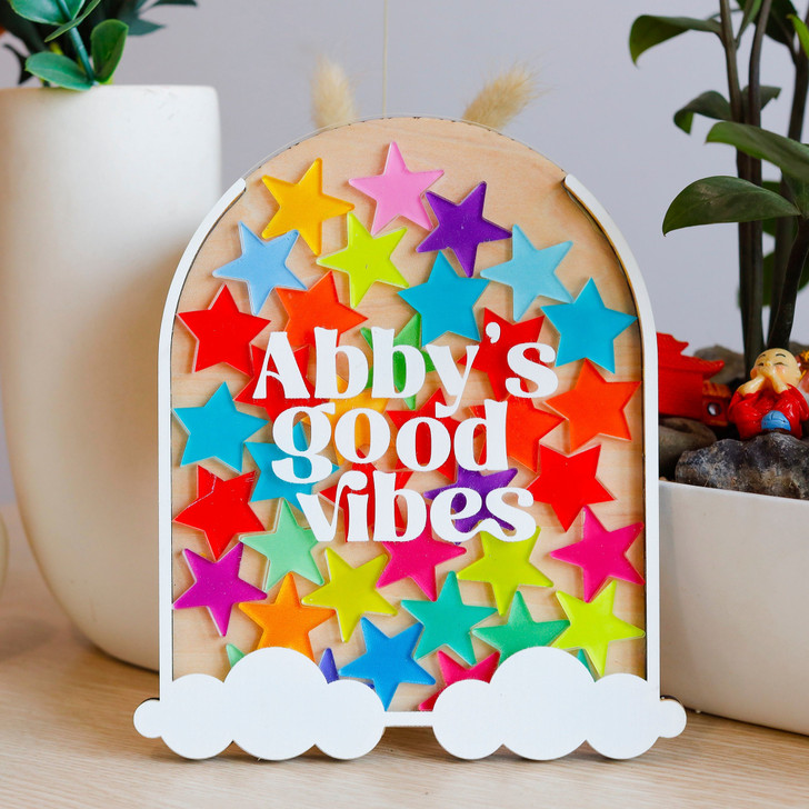 Personalized Reward Jar For Classroom Good Vibes Star Charm Custom Reward Jar