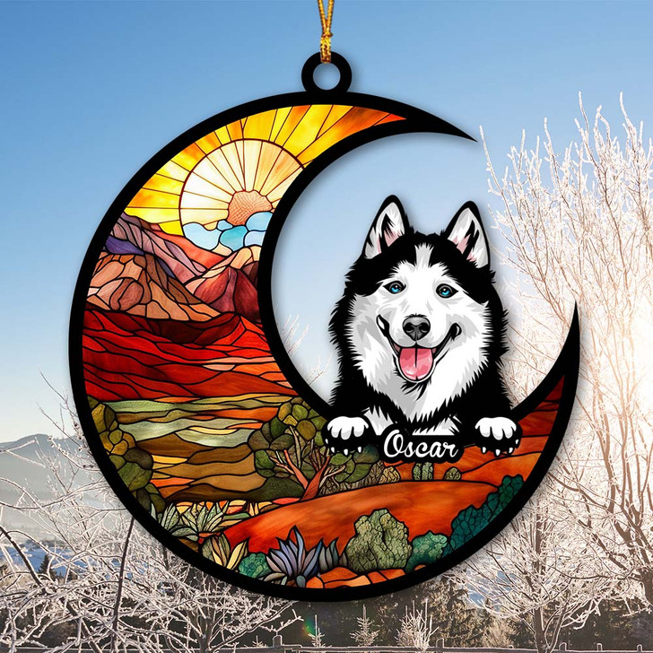 Personalized Gift For Dog Lovers Moon Shape Custom Dog Suncatcher Ornament