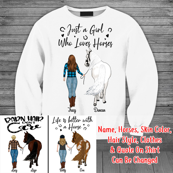 Personalized Hoodie Sweatshirt Shirt, Girl with Horses Gift for Horse Lovers