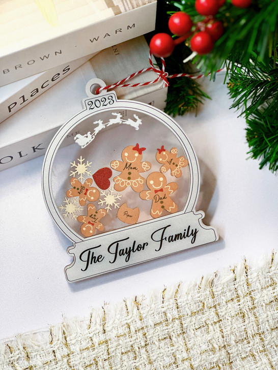 Personalized Snow Globe Gingerbread Family Christmas Acrylic Ornament