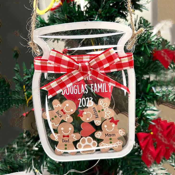 Personalized Gingerbread Family Jar Christmas Acrylic Ornament