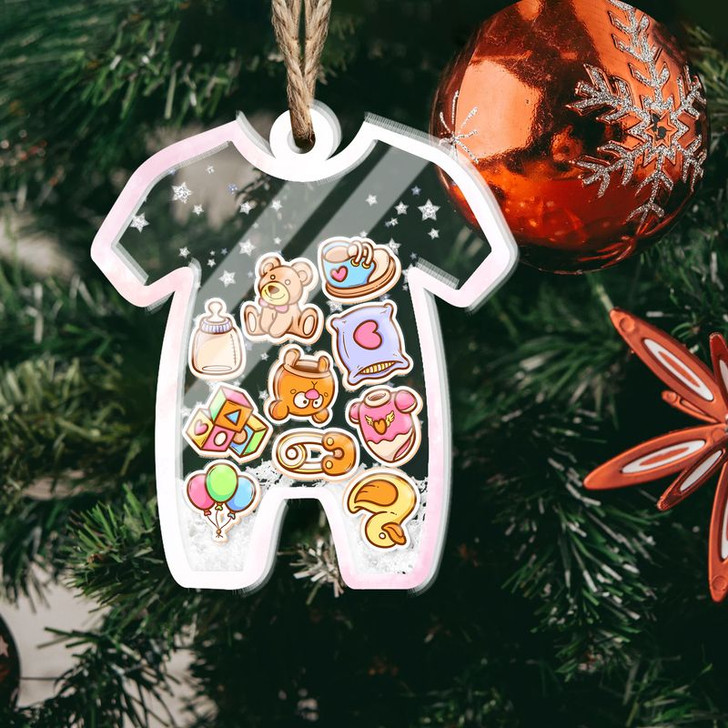 Gift for Newborn Baby and Mom, Custom Acrylic Baby Suit Christmas Shaker Ornament