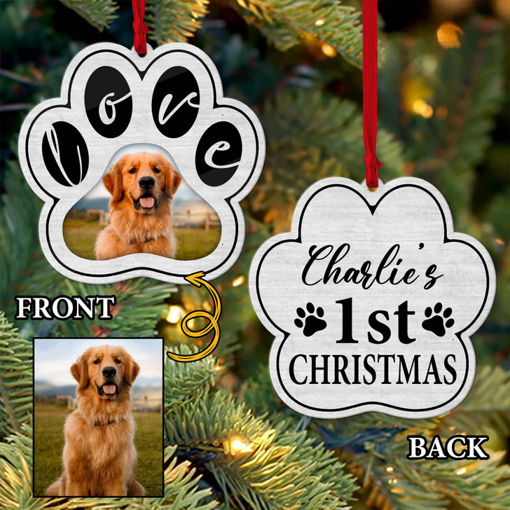 Customized Pawprint Pup Ornament, A Wooden Christmas Keepsake for Dog Enthusiasts