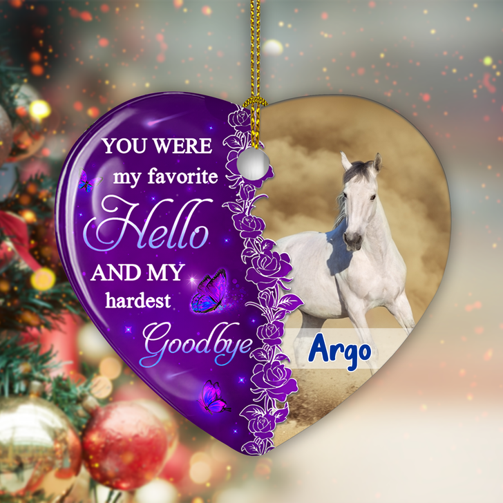 Heartfelt Ceramic Memorial Ornament for Horse Lovers, Christmas Keepsake to Honor a Beloved Your Horse in Purple