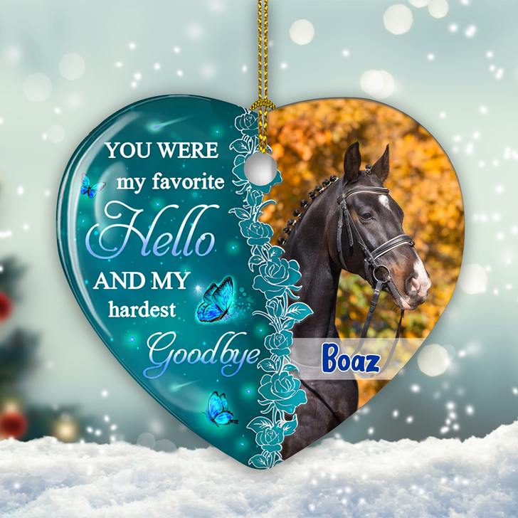 Heartfelt Blue Ceramic Memorial Ornament for Horse Lovers, A Thoughtful Christmas Memorial Gift
