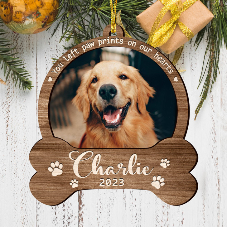 Personalized Dog Loss Wooden Memorial Gift Christmas, You Left Paw Prints in Our Hearts