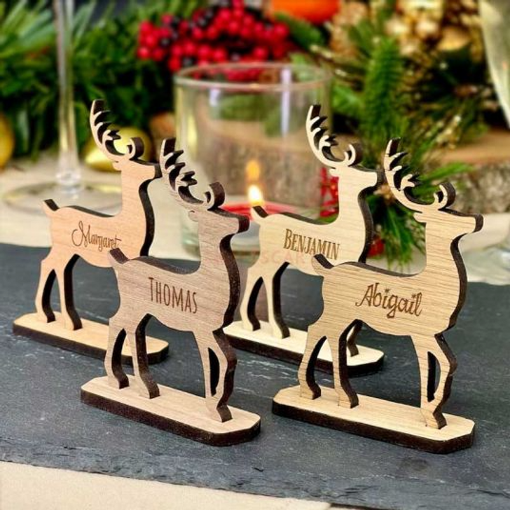 Personalized Christmas Wooden Freestanding Reindeer Family Engraving Figure