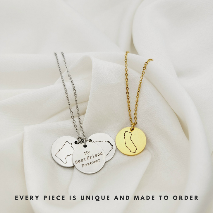 Personalized Couple Necklace, Engraved States and Heartfelt Message