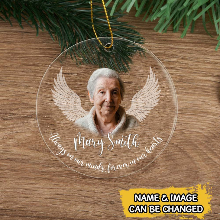 Personalized Family Memorial Acrylic Christmas Ornament, Always in our minds, Forever in our Hearts