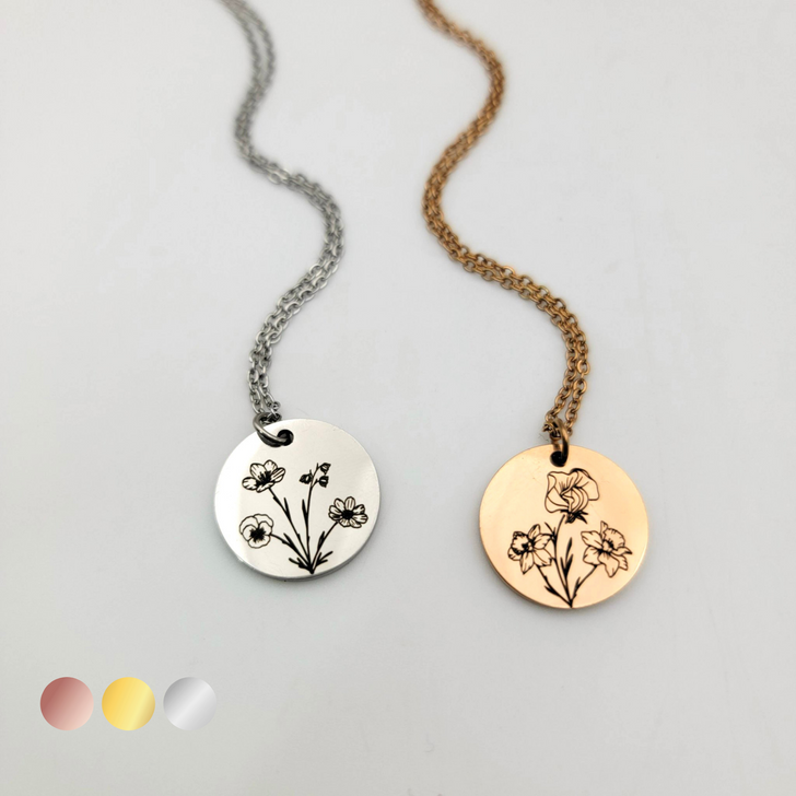 Unique Gift For Her Birth Month Flower Custom Charm Necklace