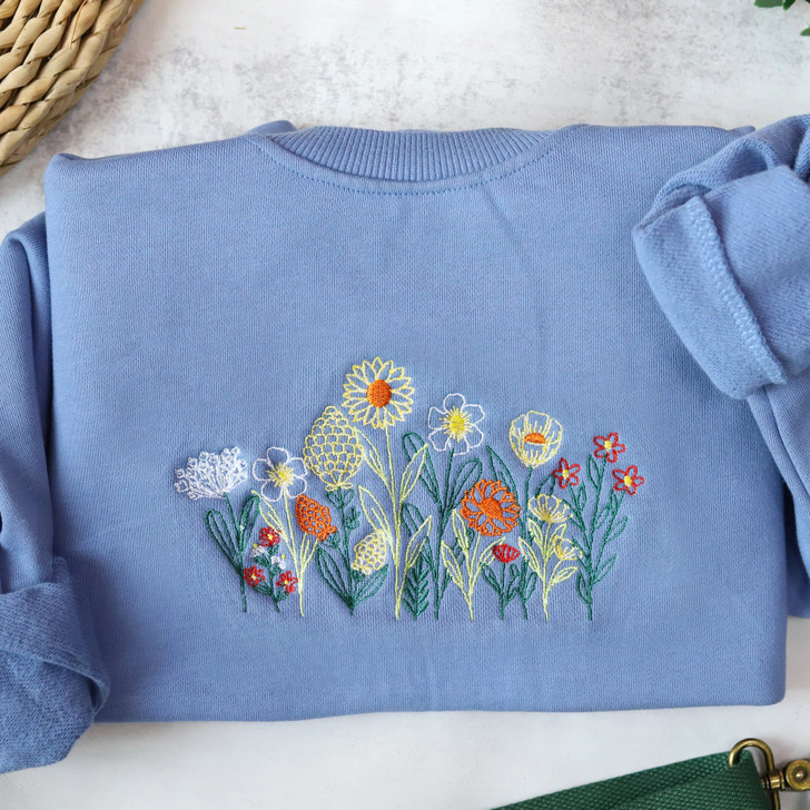 Wildflowers Embroidered Sweatshirt, Vintage Sweatshirt