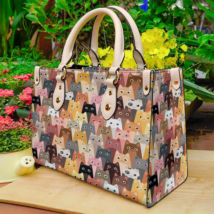 Cute Cat Woman PU Leather Handbags for Cat Lovers, Adorable Handbag