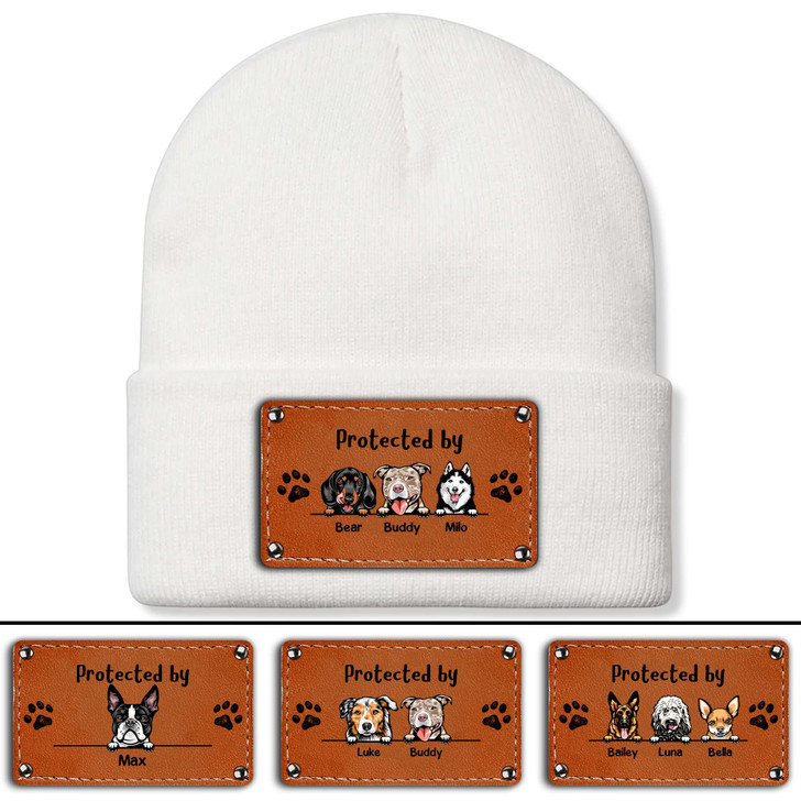 Personalized Beanie Hat For Dog Lovers, Protected By Dogs Custom Dog Breed Hat