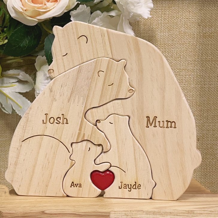 Personalized Engraved Family Name Puzzle Wooden Bear Family