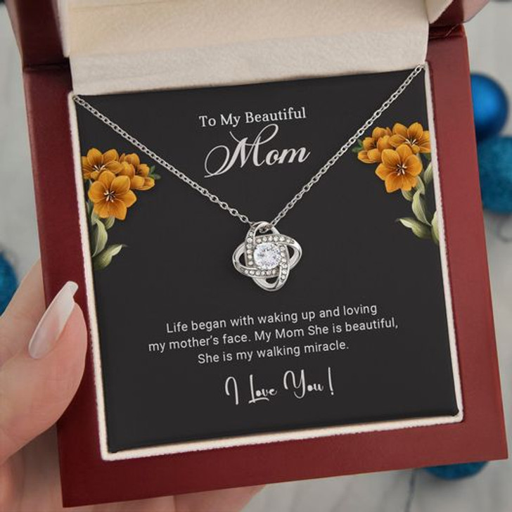 To My Beautiful Mom Love Knot Necklace- Best Gift for Mom