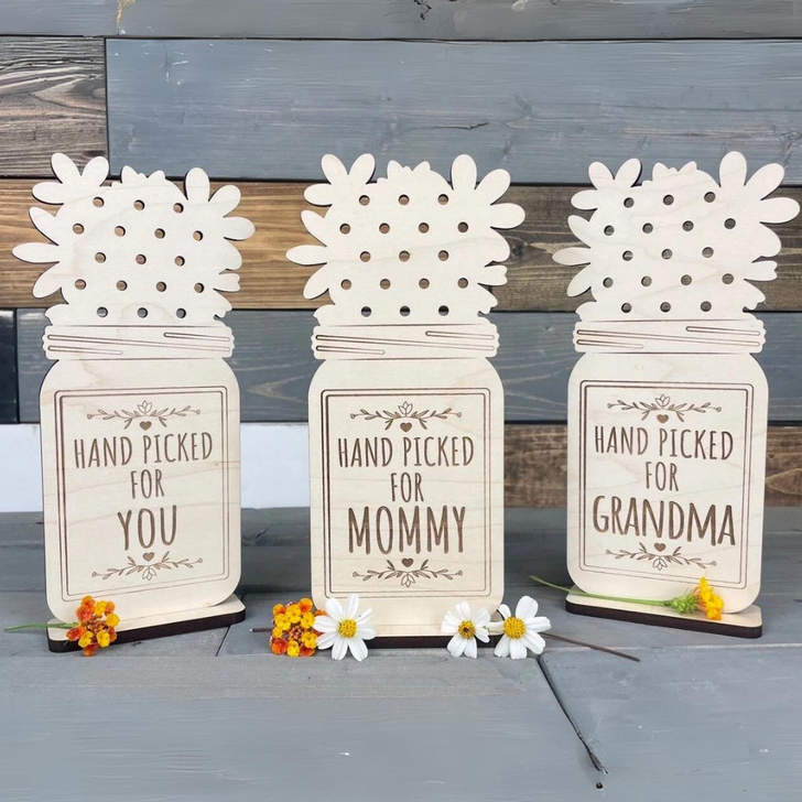 Personalized Picked For Mommy Flower Shape Wooden Sign, Mother's Day Gift