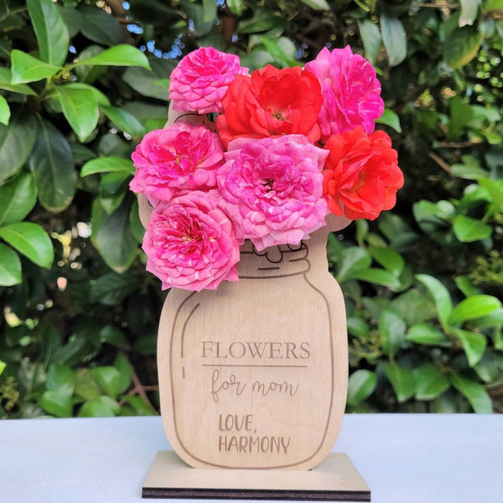Personalized Wooden Sign Flower Holder For Mom Custom Kid's Name