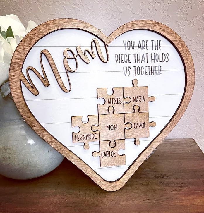 Mothers Day Gift You Are The Pieces Custom Kids Name Heart Wooden Sign