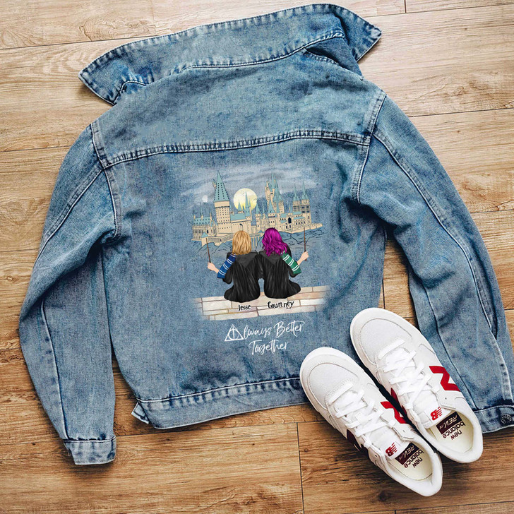 Personalized Gift for Sisters and Friends Wizard HP Custom Denim Jeans Jacket