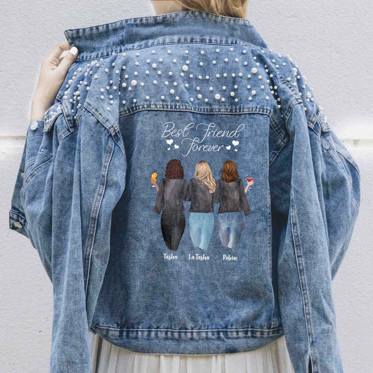 Personalized Besties Gift 3 Girls Custom Denim Jeans Jacket For Sisters