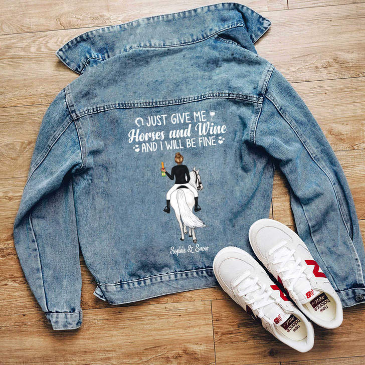 Personalized Gift For Horse Lovers Girl With Wine Custom Jeans Denim Jacket