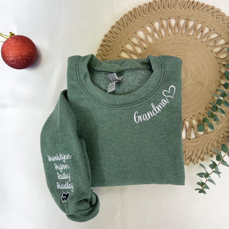 Personalized Embroidered Sweatshirt with Kids Name on Sleeve For Grandma