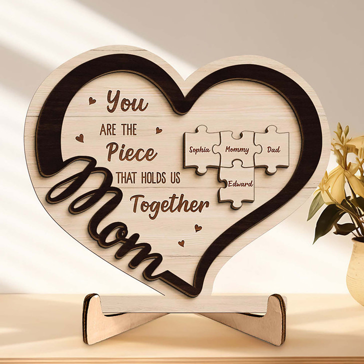 Personalized Heart Puzzle Sign Wooden Sign For Mom You Are The Piece, Custom Gift For Mother