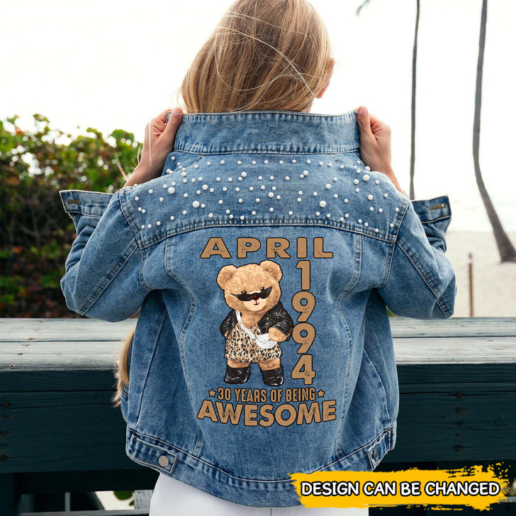 Personalized Denim Jeans Jacket For Women Cute Bear Custom Year