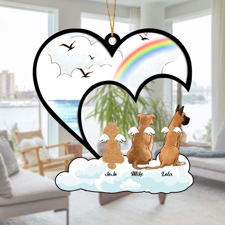 Personalized Dog Loss Memorial Heart Ornament with Wing Across the Rainbow Bridge