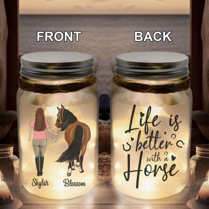 Personalized Mason Jar Light Night Girl With Horse