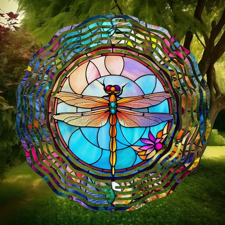 Dragonfly Stained Glass Wind Spinner Home Decor