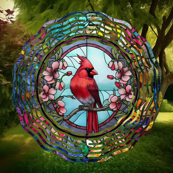 Cardinal Stained Glass Wind Spinner Home Decor