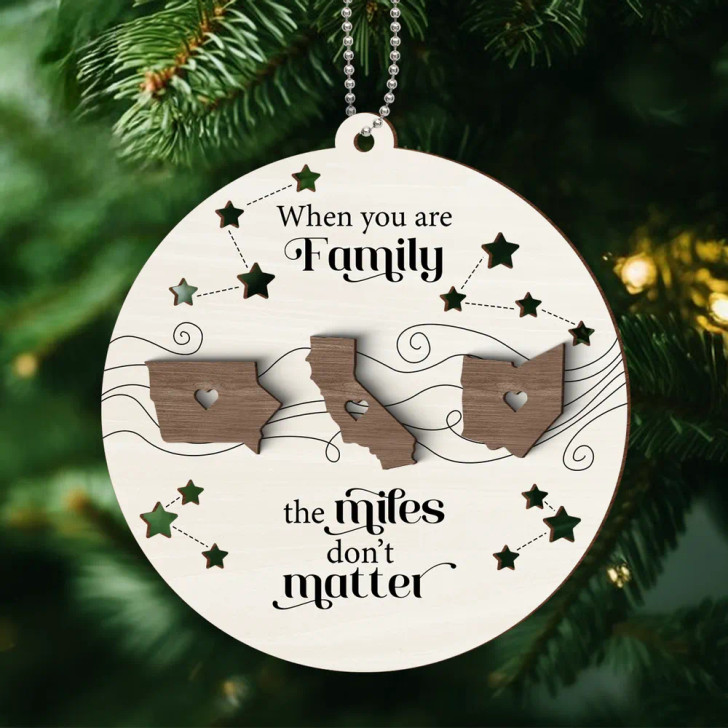 Personalized Long Distance Relationship Custom States Wooden Ornament