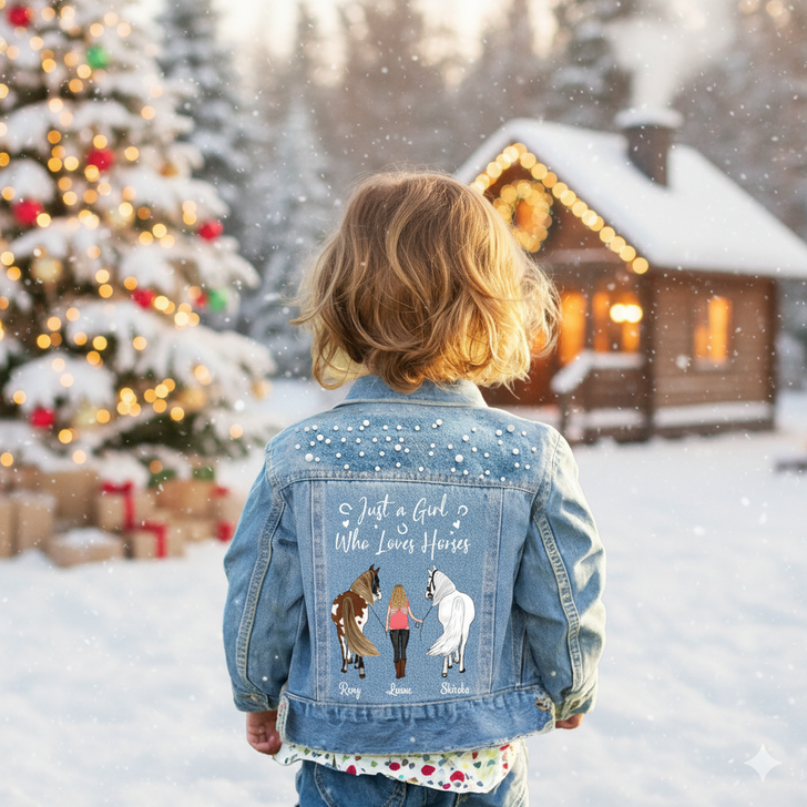Personalized Denim Jacket for Kids Little Girl With Horses (US only)